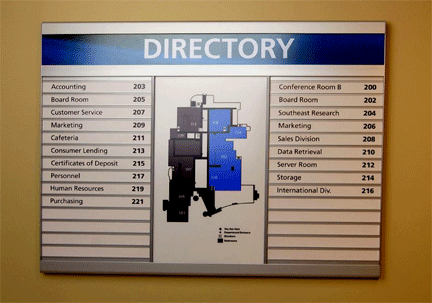 lobby sign, wayfinding systems