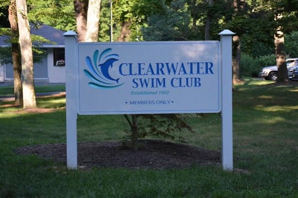 Post and panel signs for swim clubs in North Jersey