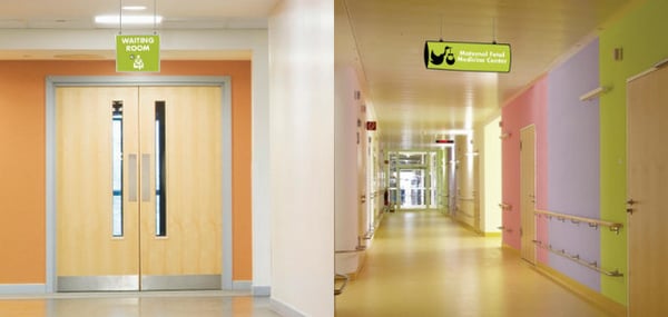 Ceiling Suspended Wayfinding Signs for Hospitals in North Jersey